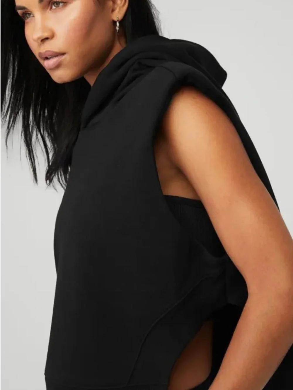 NBW ALO Yoga Black Sleeveless Hooded Muscle sweatshirt